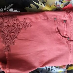 Coral Colored Laced Insert  Jean Shorts